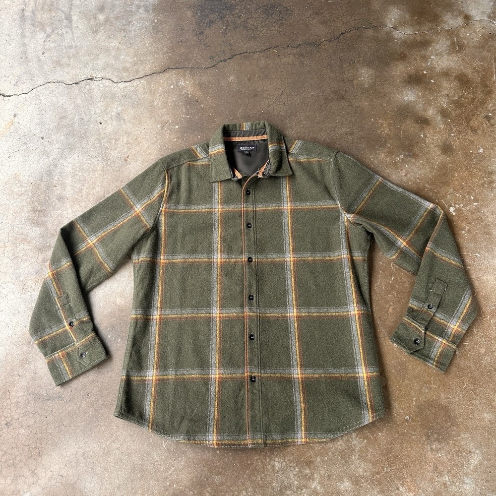 Jeremiah American Legacy Button Up Shirt Mens M Green Fleece Flannel Outdoor